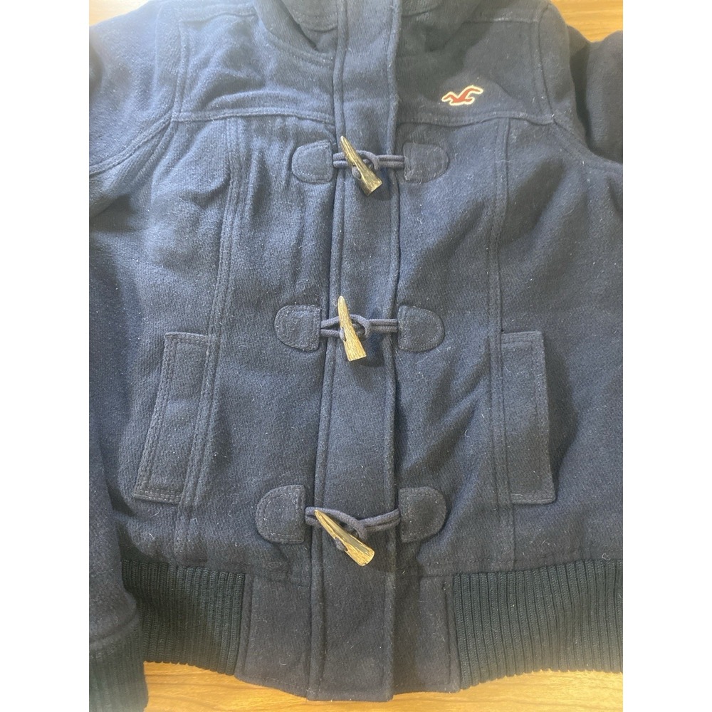Hollister Y2K Navy Faux Fur Lined Hooded Toggle Jacket Size L - Picture 4 of 10